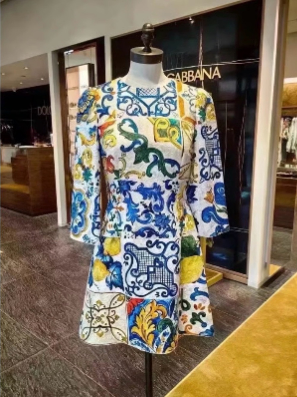 $2,950 Dolce & Gabbana Majolica Tile Print Silk Brocade Mini Dress